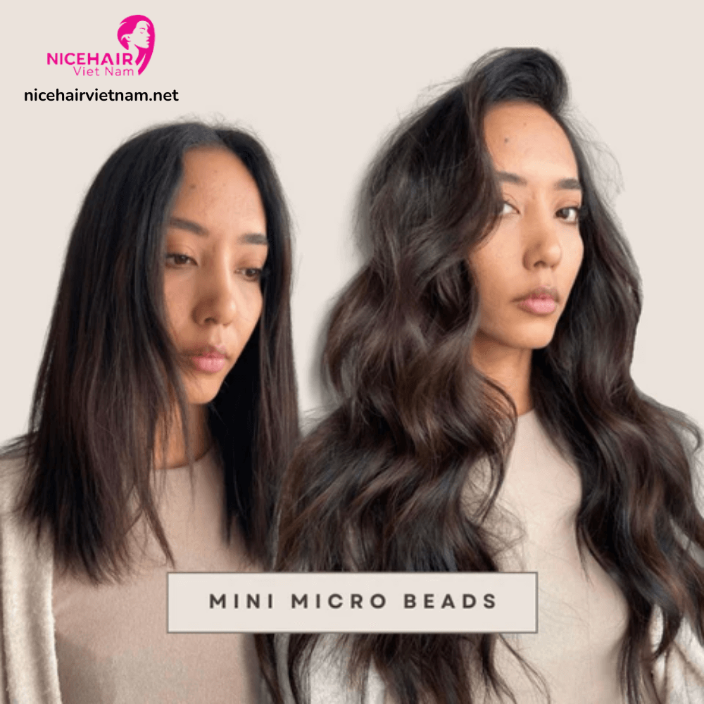 Hair with microbead hair extensions is wavy, more voluminous and long